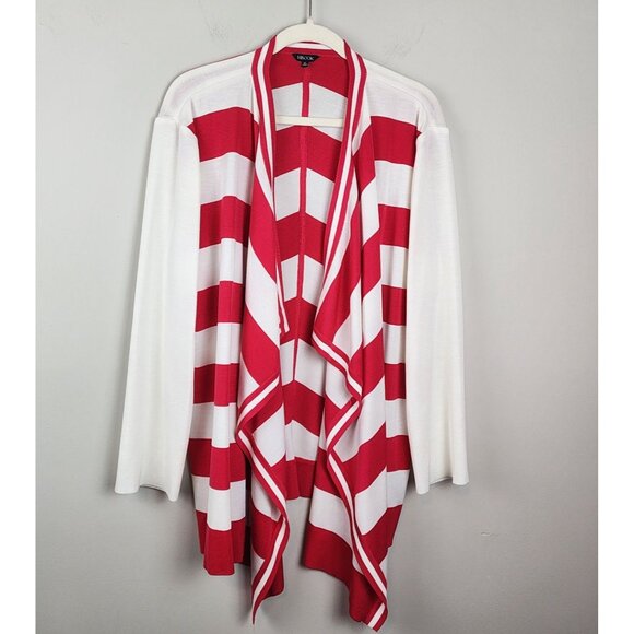 Misook open front cardigan women XL white red stripes - Picture 1 of 8